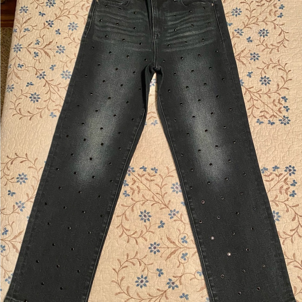 Rhinestoned Skinnygirl Jeans High-Rise Straight Ankle -Size 26/2
